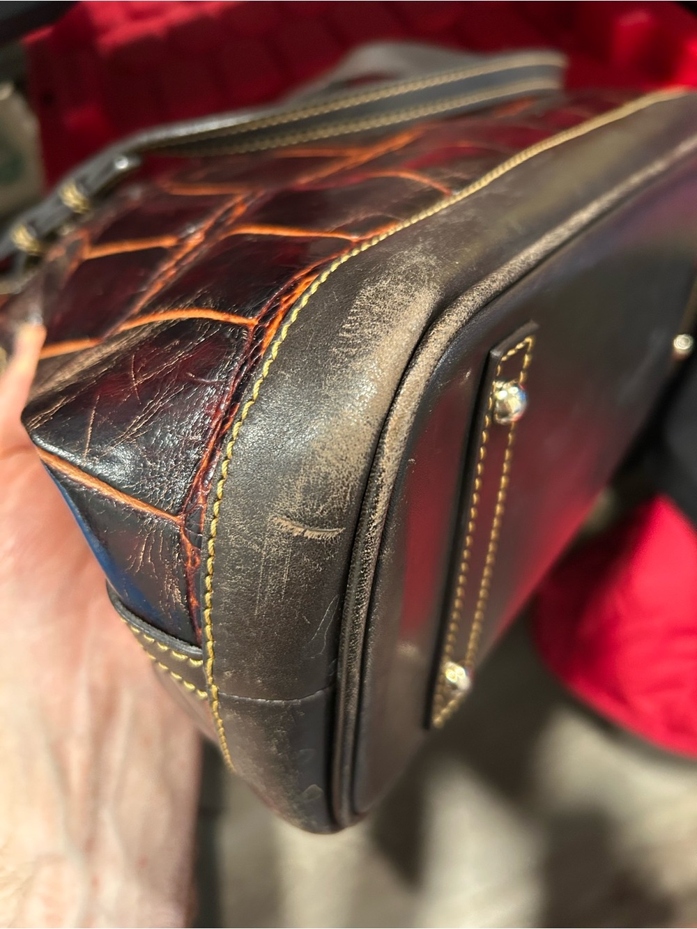 Dooney & Bourke Croco Embossed Leather Tote Bag Brown Crocodile Shoulder Purse - Picture 11 of 16